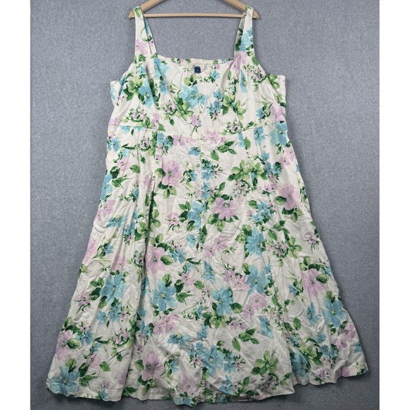 Old Navy Dress Womens 4X Cream Floral Linen Blend Sleeveless Sundress Beachy - Picture 1 of 10